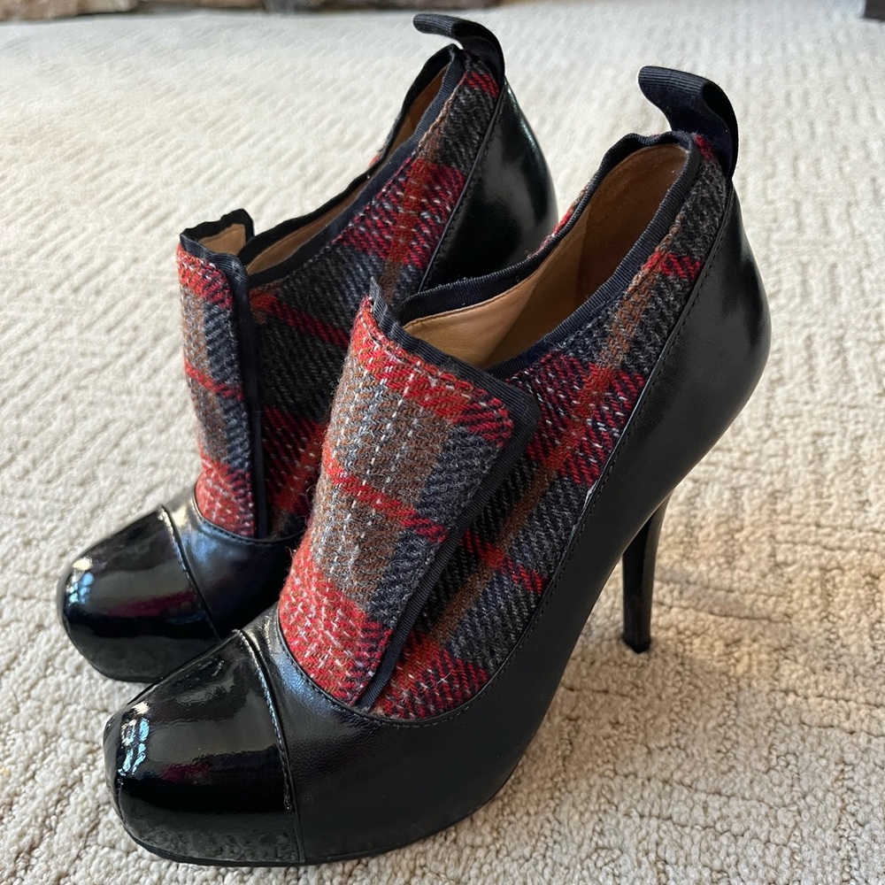 L.A.M.B. Essex plaid print slip-on booties
